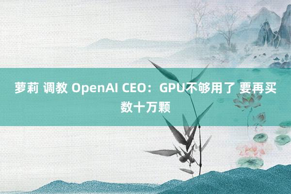 萝莉 调教 OpenAI CEO：GPU不够用了 要再买数十